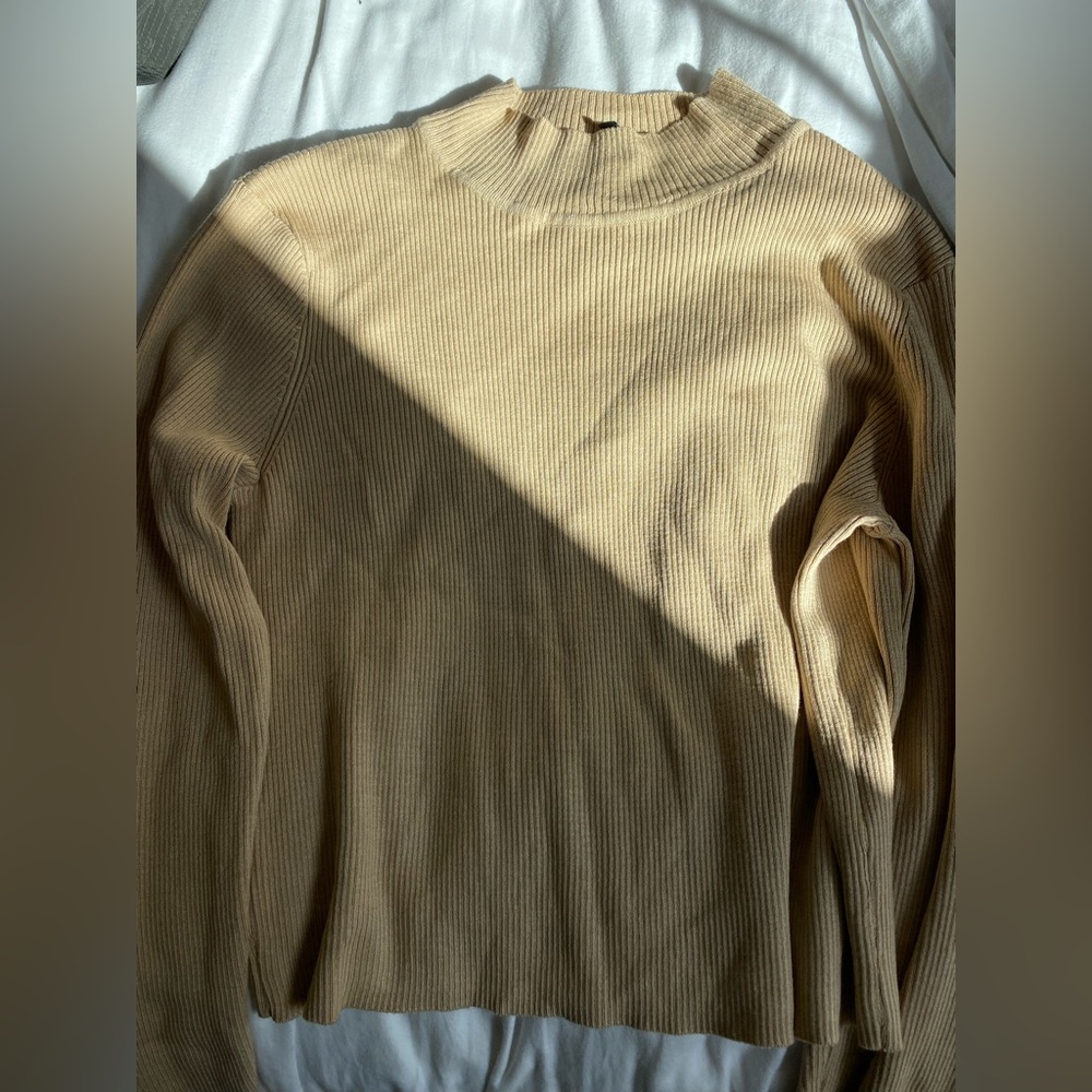 Tan ribbed turtleneck sweater from Divided. Size XL, fits medium. Never worn. - Picture 2 of 4